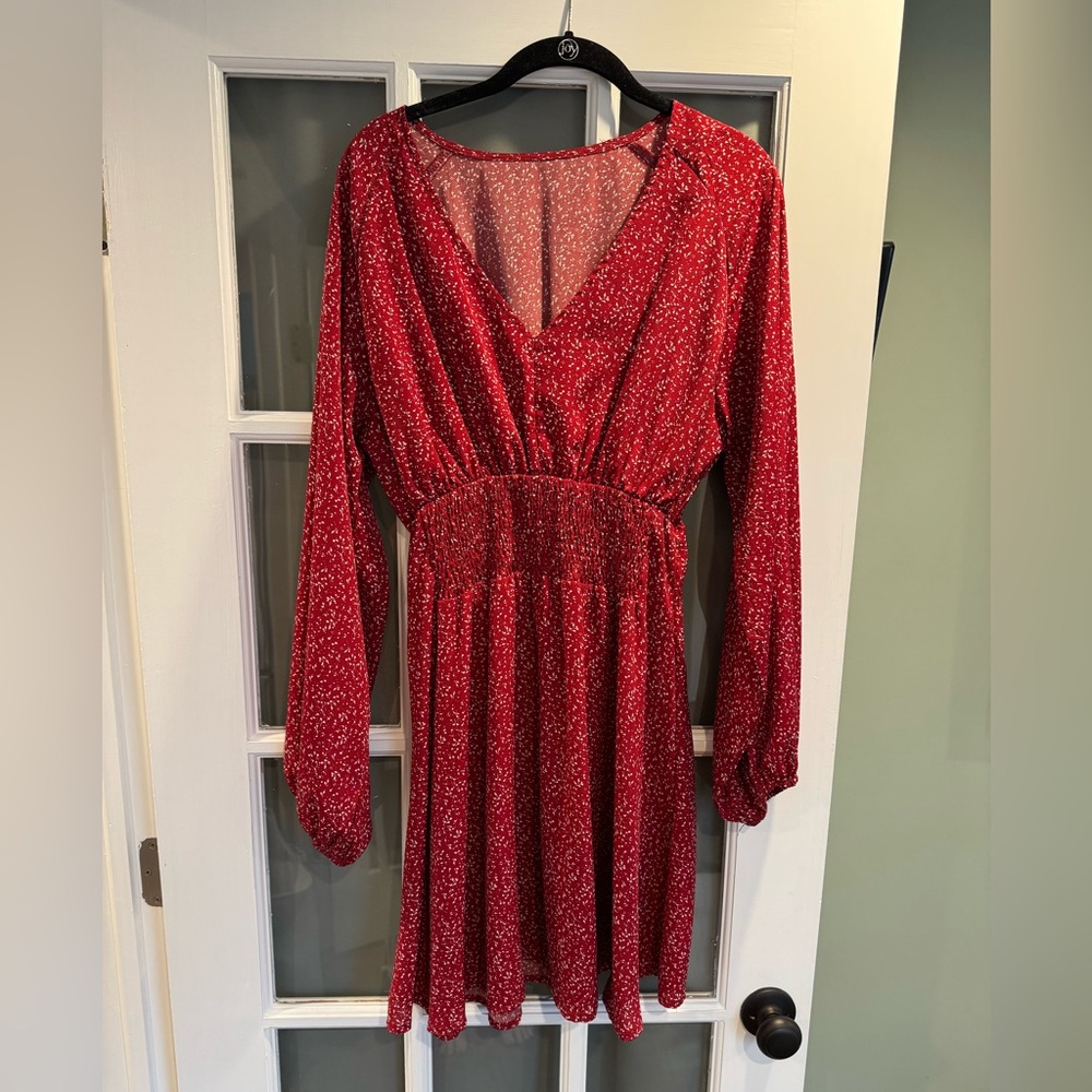 Red Floral L/XL Long Sleeve Dress